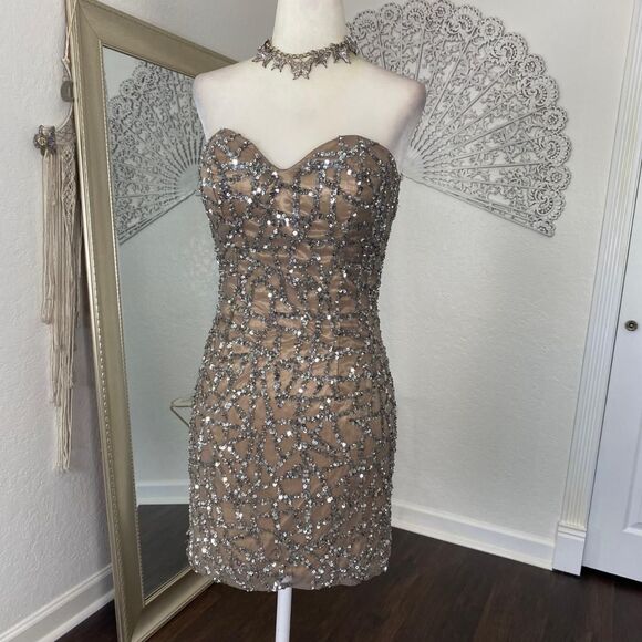 Scala Vintage Fairy Silver Gray Silk Sequin Mini Dress Size 0 XXS XS - Picture 3 of 8